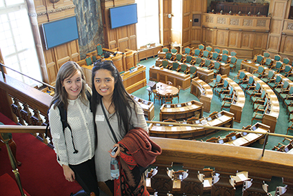 Elesha Edmonds (left) and Star Kata in the Danish Parliament in Copenhagen. Image: Elesha Edmonds/PMC